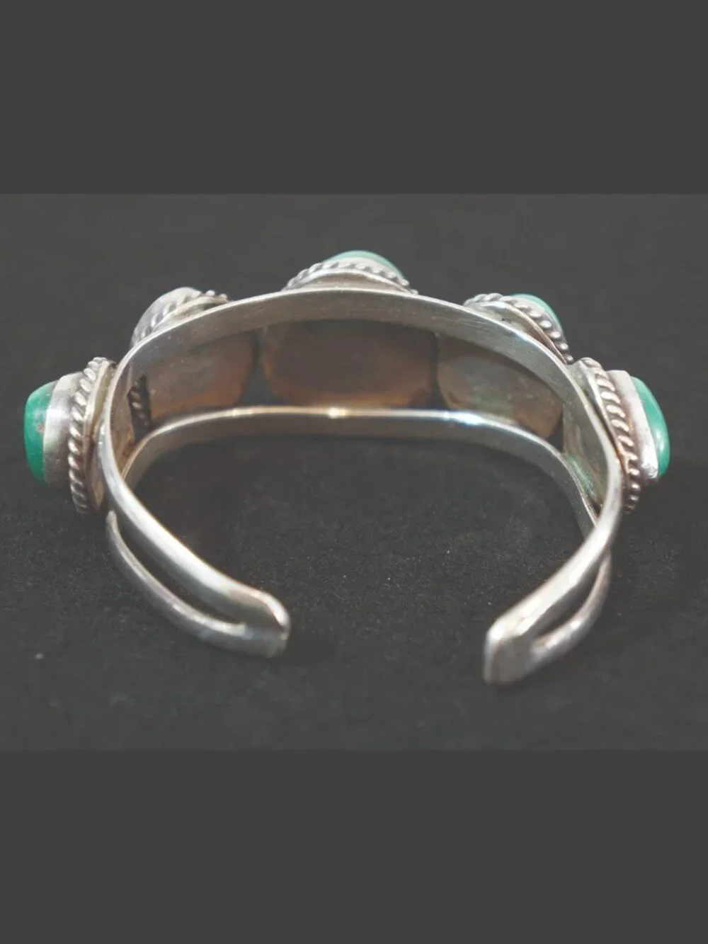 Vintage Navajo Sterling Silver 5 Stone Turquoise Row Cuff Bracelet Unsigned